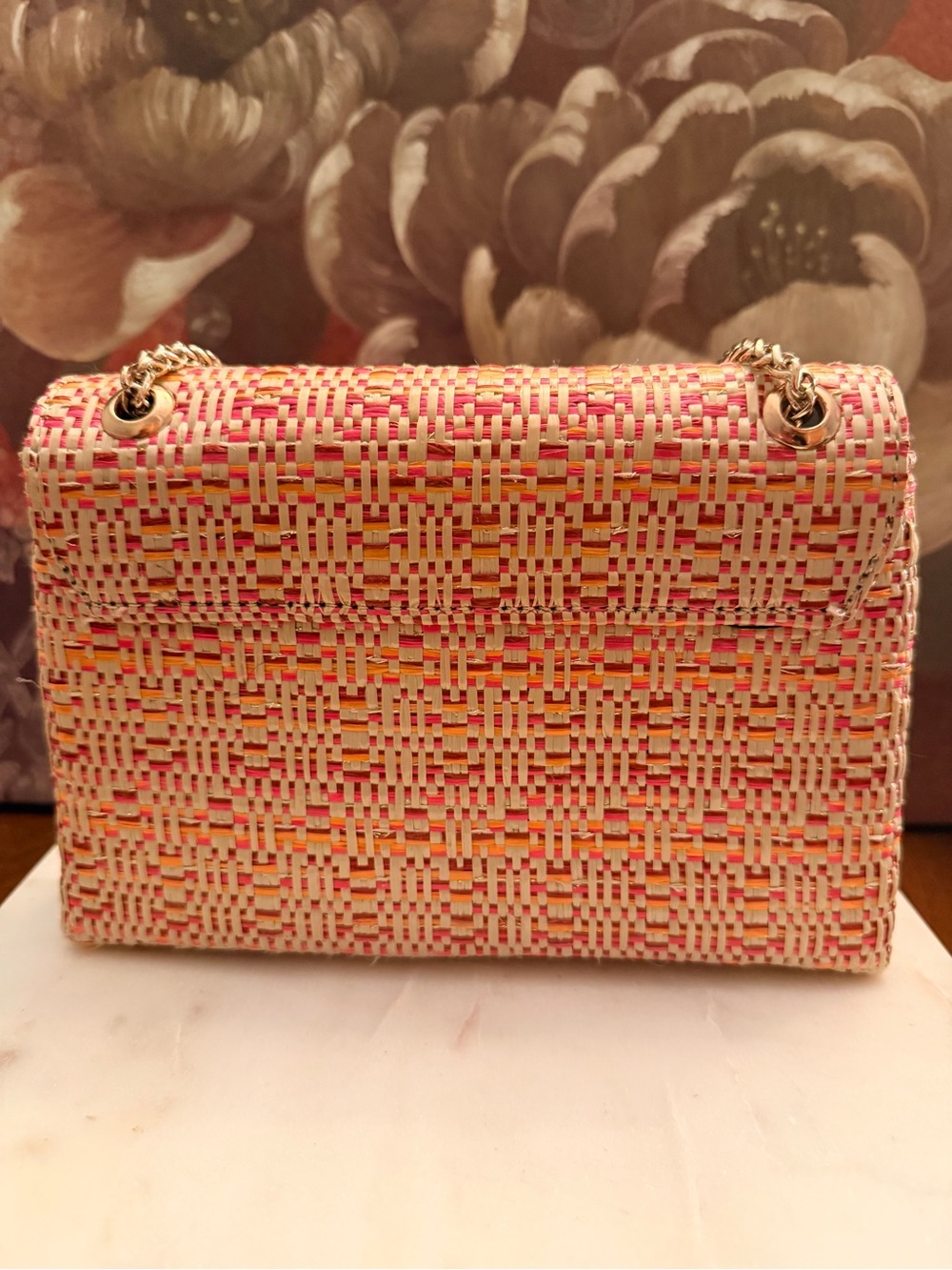 Dune London Pink Multicolor Raffia Woven Shoulder Bag w/Gold Chain (Like New) - Picture 8 of 12